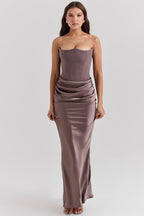 Women’s Strapless Maxi Dress with Draped Hip Detail for Summer Occasions 0