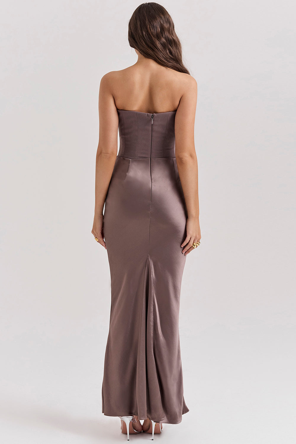 Women’s Strapless Maxi Dress with Draped Hip Detail for Summer Occasions 1