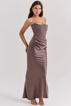 Women’s Strapless Maxi Dress with Draped Hip Detail for Summer Occasions 4