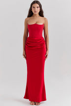 Women’s Strapless Maxi Dress with Draped Hip Detail for Summer Occasions 5
