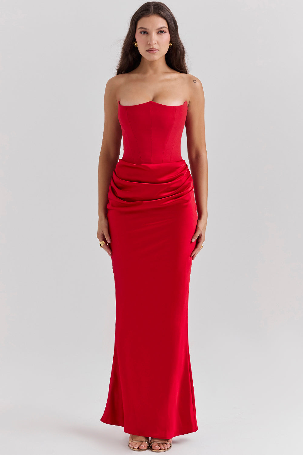 Women’s Strapless Maxi Dress with Draped Hip Detail for Summer Occasions 5