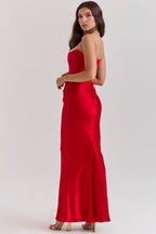 Women’s Strapless Maxi Dress with Draped Hip Detail for Summer Occasions 6