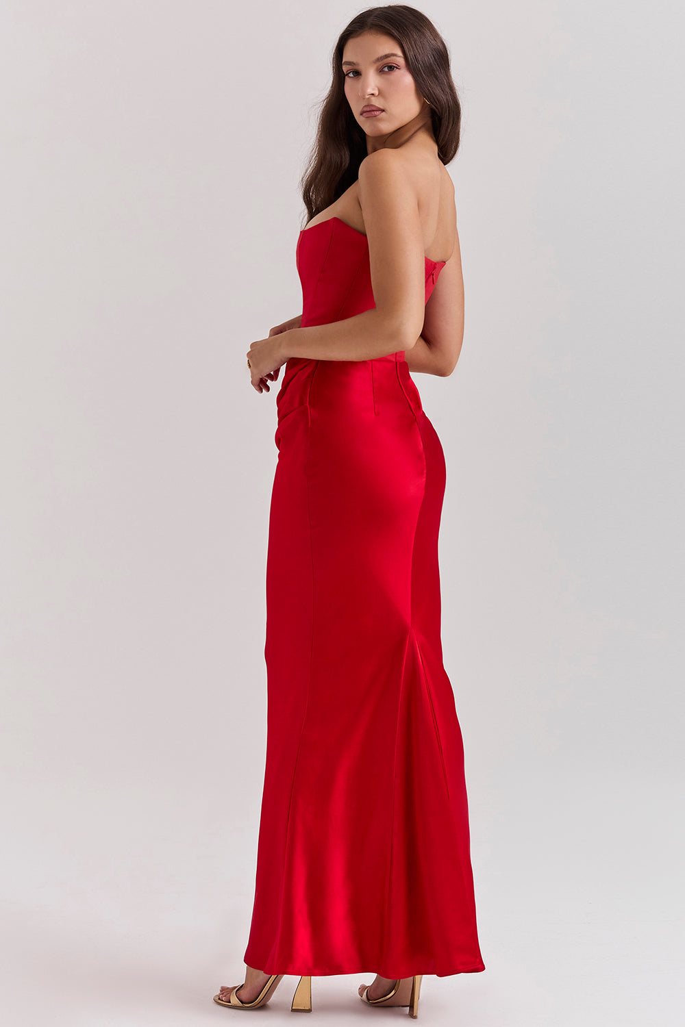 Women’s Strapless Maxi Dress with Draped Hip Detail for Summer Occasions 6
