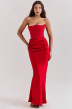 Women’s Strapless Maxi Dress with Draped Hip Detail for Summer Occasions 7