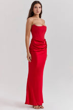 Women’s Strapless Maxi Dress with Draped Hip Detail for Summer Occasions 8