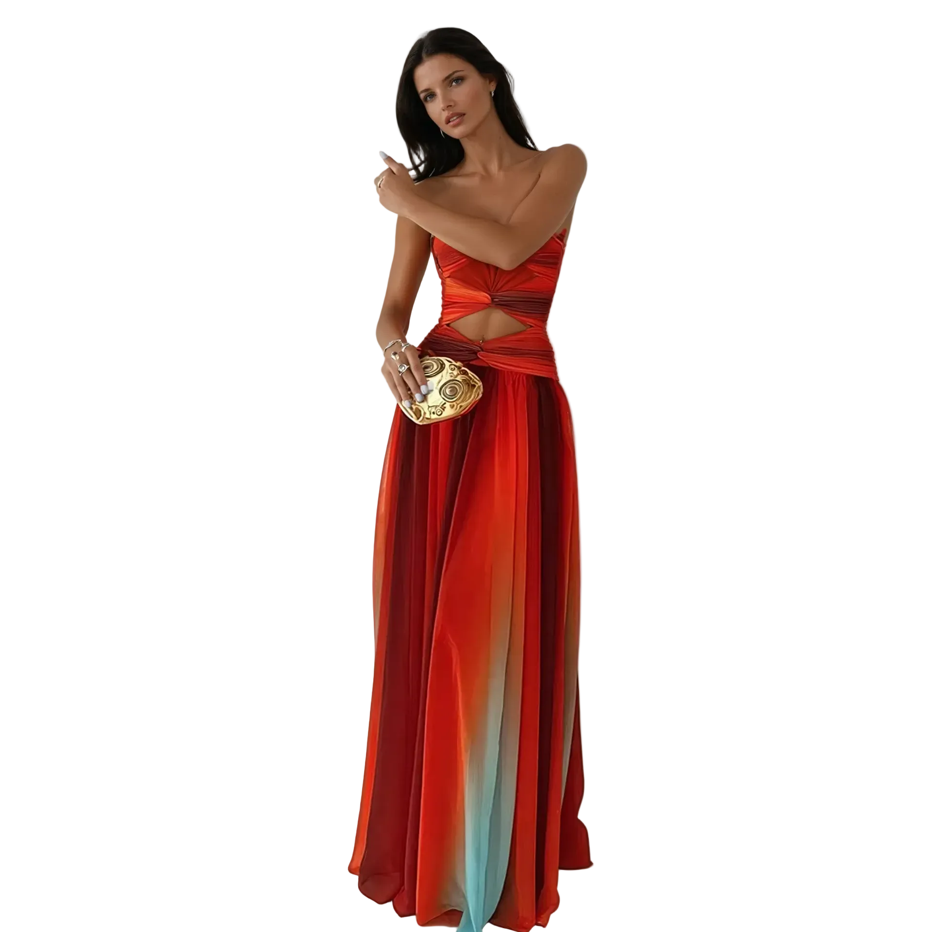 Women’s Strapless Maxi Dress with Front Knot Detail in White 1