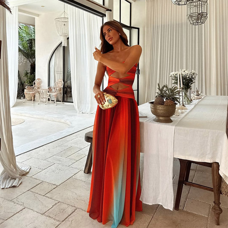 Women’s Strapless Maxi Dress with Front Knot Detail in White 2