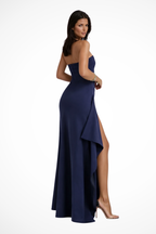Women’s Strapless Maxi Dress with High Side Slit and Asymmetric Panel 3