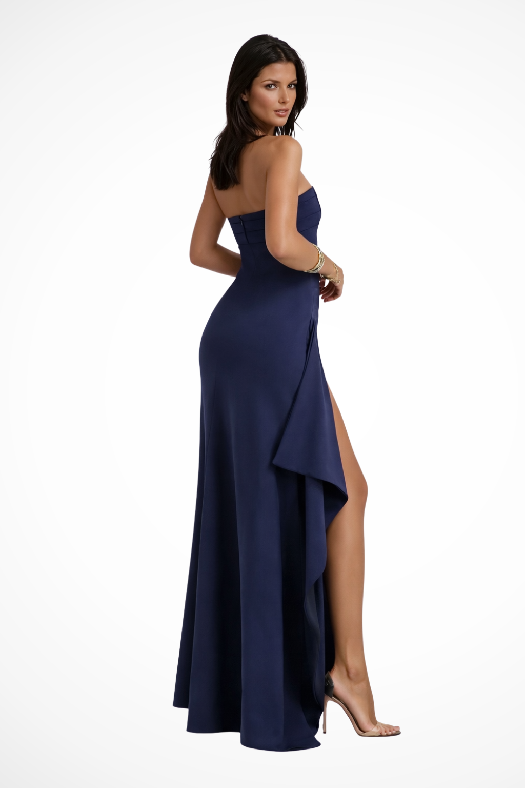 Women’s Strapless Maxi Dress with High Side Slit and Asymmetric Panel 3