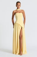 Women’s Strapless Maxi Dress with High Slit and Asymmetric Waistline 0