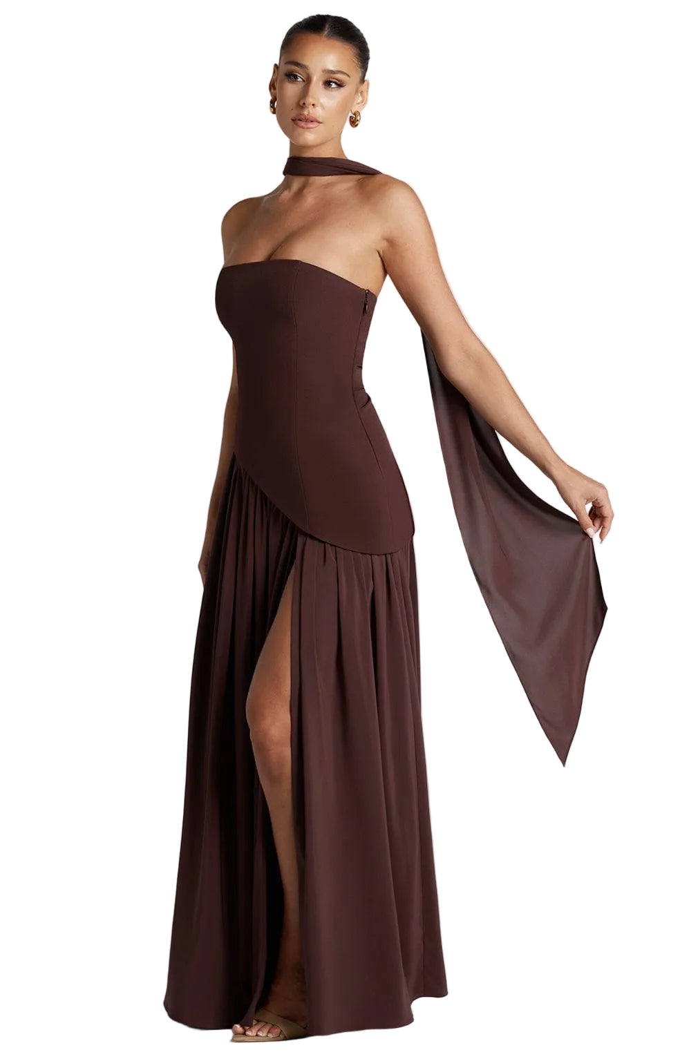 Women’s Strapless Maxi Dress with High Slit and Asymmetric Waistline 5