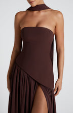 Women’s Strapless Maxi Dress with High Slit and Asymmetric Waistline 8