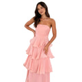Women’s Strapless Maxi Dress with Ruffle Layers for Summer 0