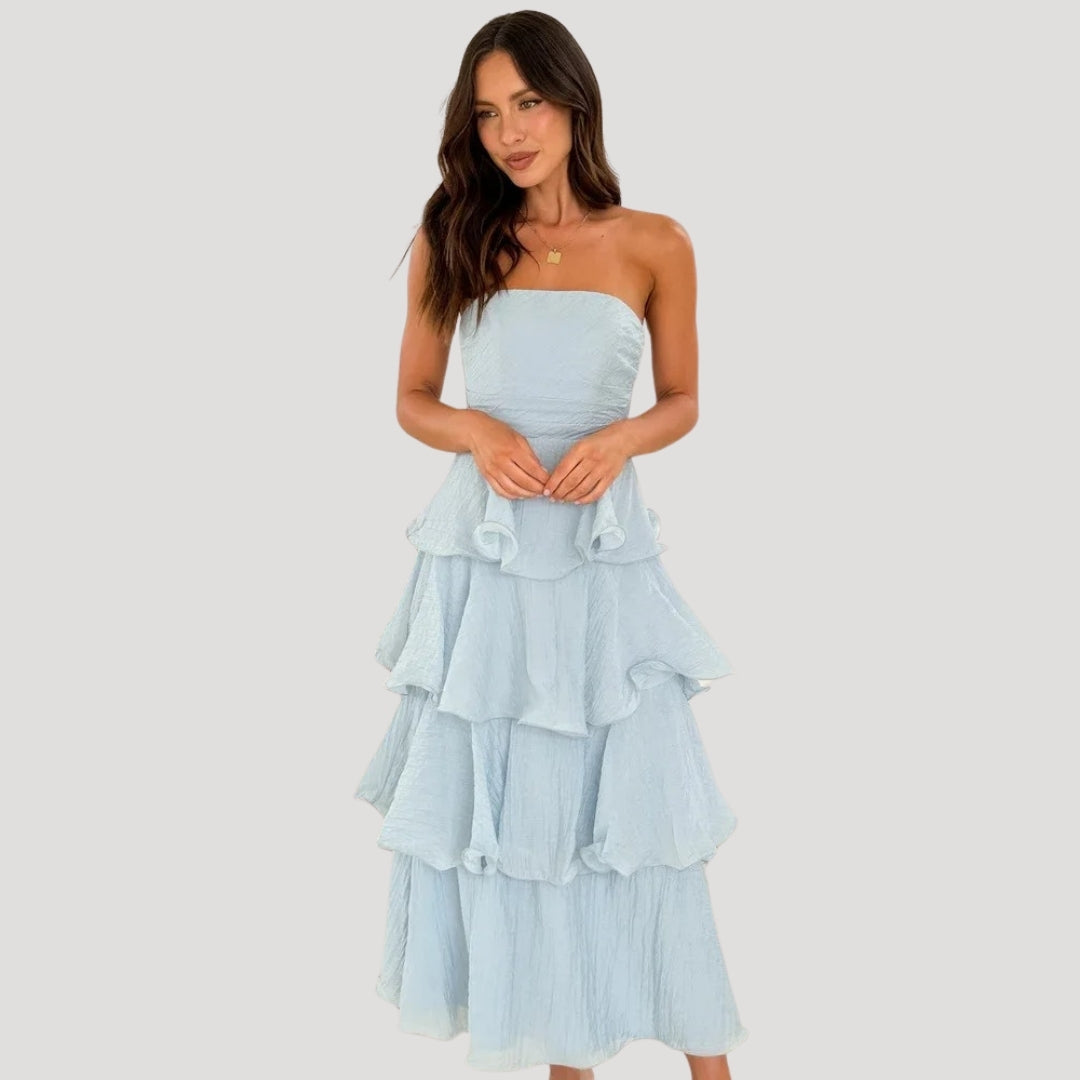 Women’s Strapless Maxi Dress with Ruffle Layers for Summer 1