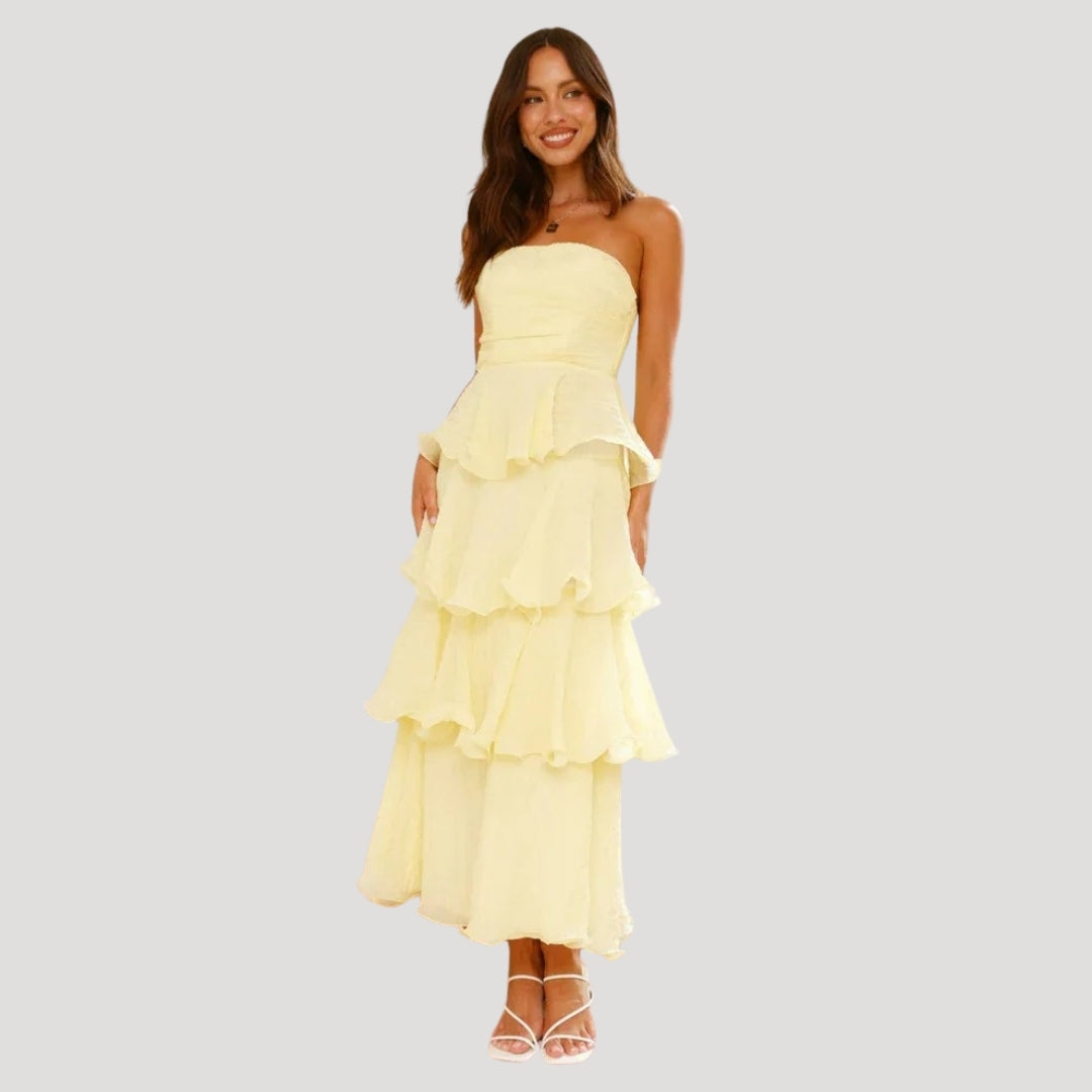 Women’s Strapless Maxi Dress with Ruffle Layers for Summer 3