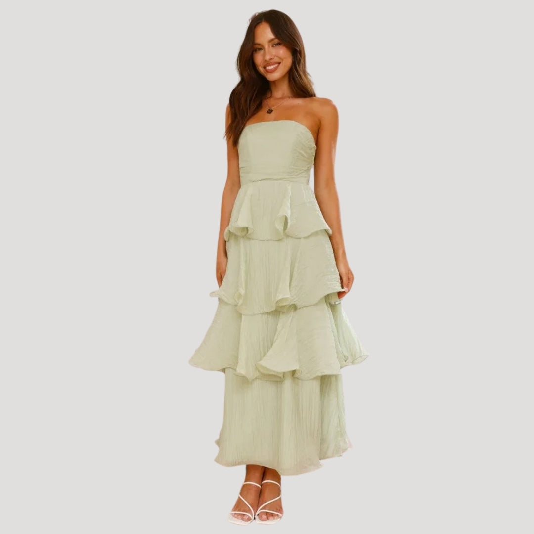 Women’s Strapless Maxi Dress with Ruffle Layers for Summer 4