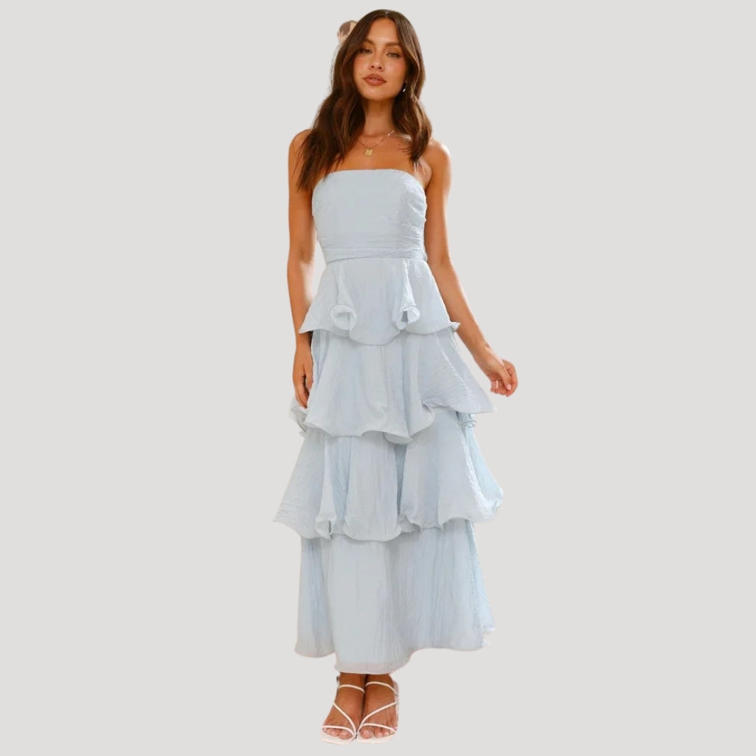 Women’s Strapless Maxi Dress with Ruffle Layers for Summer 7