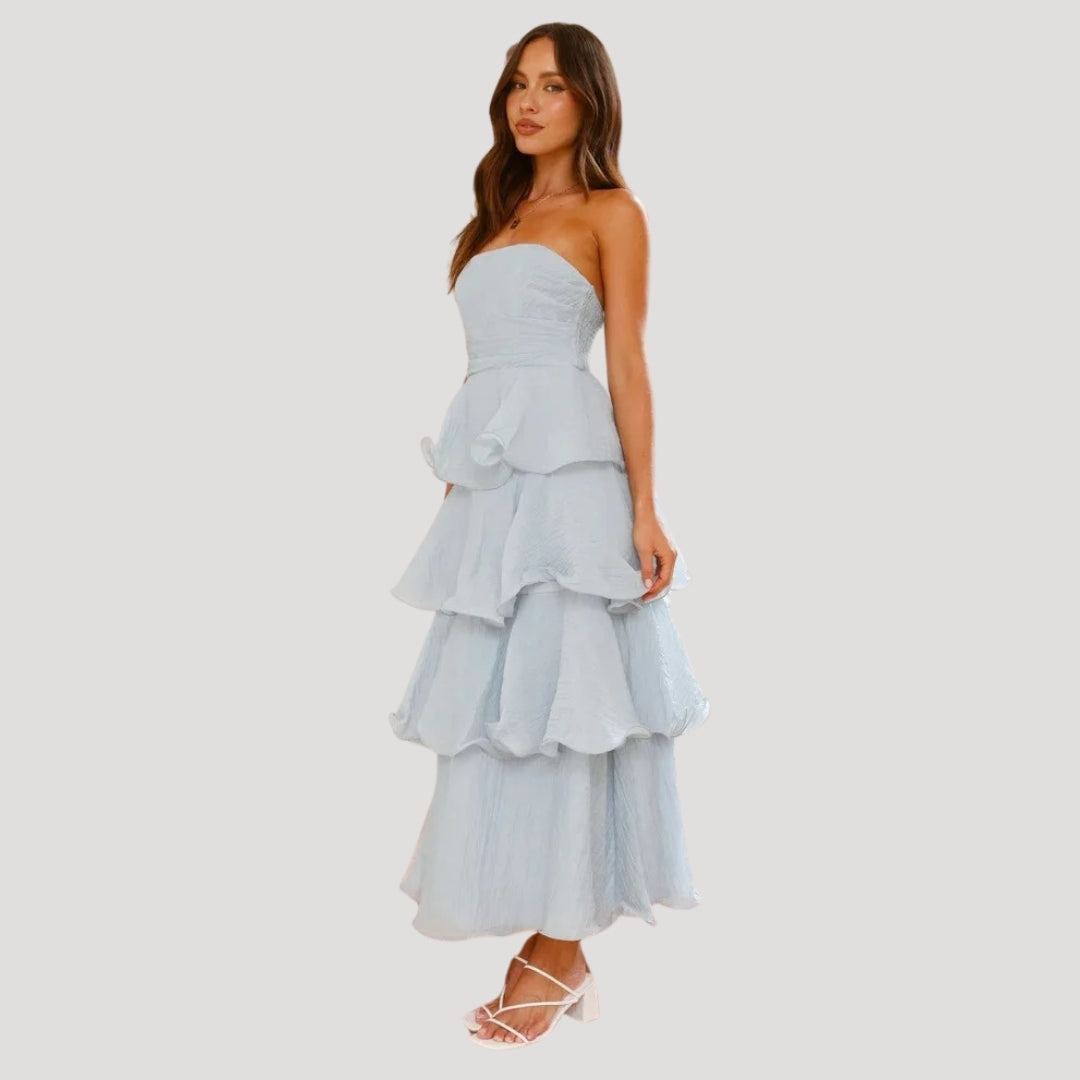 Women’s Strapless Maxi Dress with Ruffle Layers for Summer 8