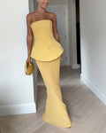 Women’s Strapless Maxi Dress with Textured Skirt 0