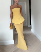 Women’s Strapless Maxi Dress with Textured Skirt 0