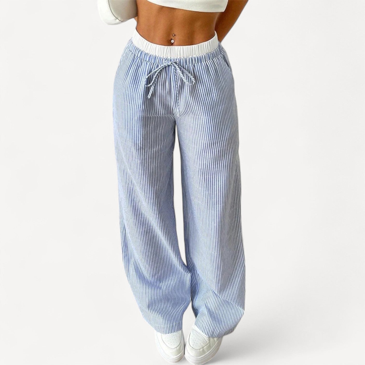 Women’s Striped Drawstring Lounge Pants with Side Pockets 0
