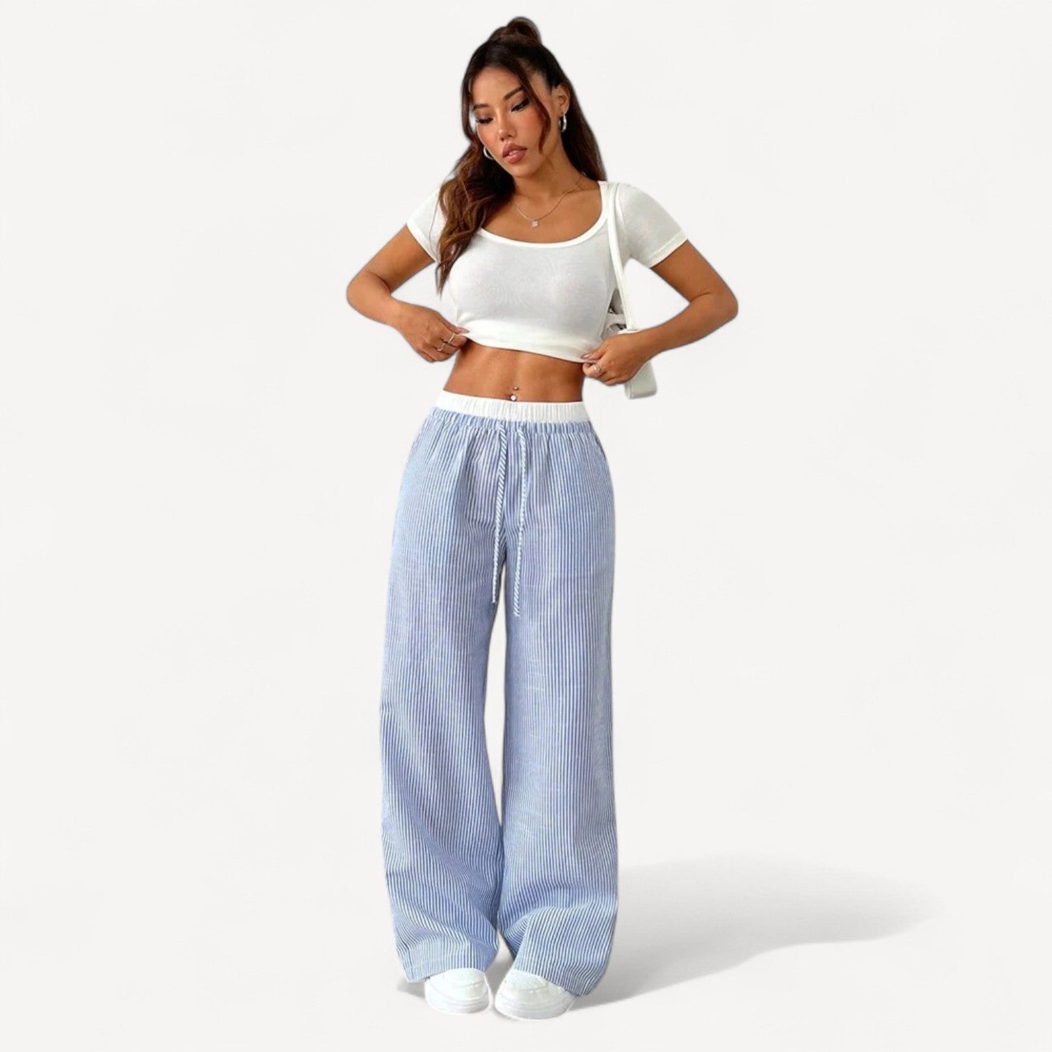 Women’s Striped Drawstring Lounge Pants with Side Pockets 1