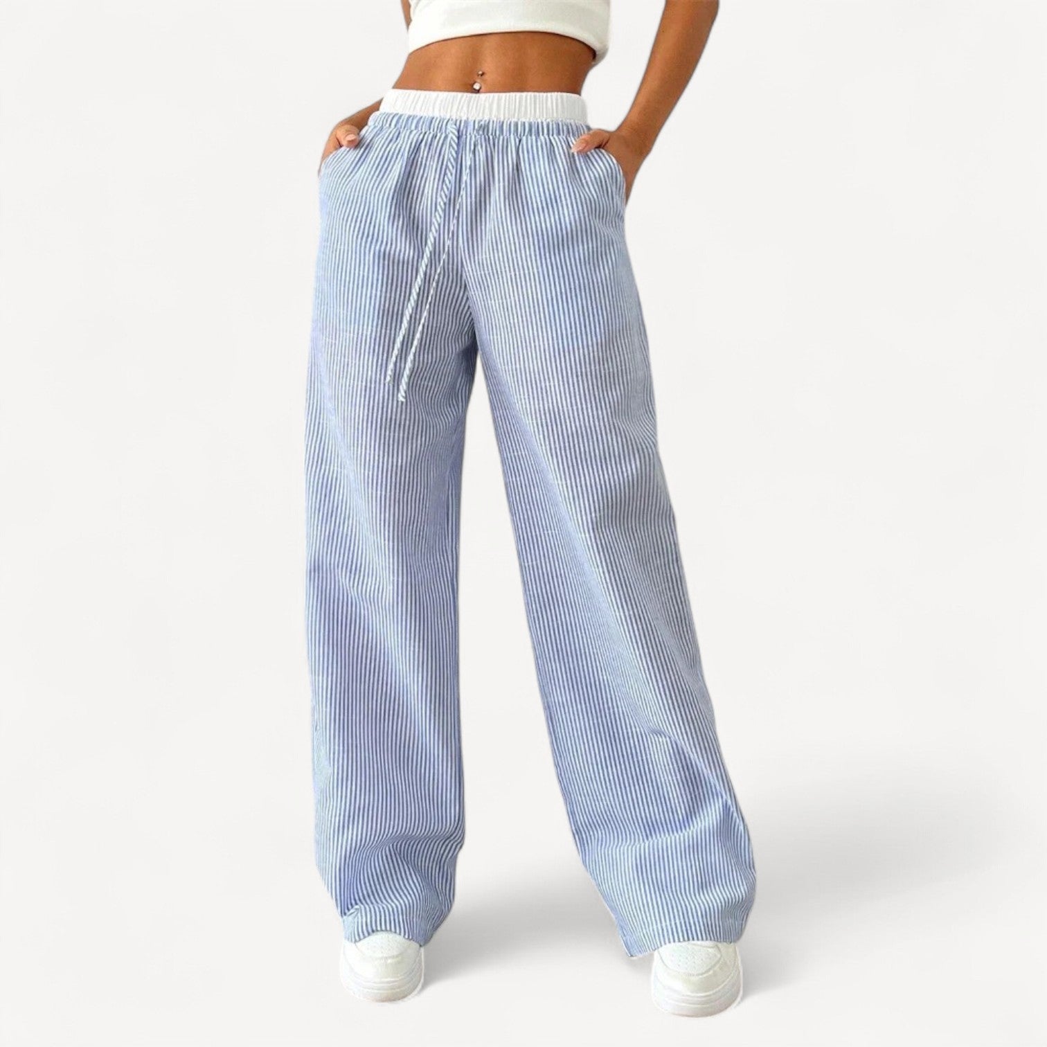 Women’s Striped Drawstring Lounge Pants with Side Pockets 2