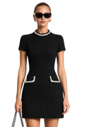 Women’s Structured Mini Dress with Pearl Trim and Pocket Detail 0