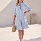 Women’s Tiered Shirtdress with Collared V-Neck and Button Closure 2