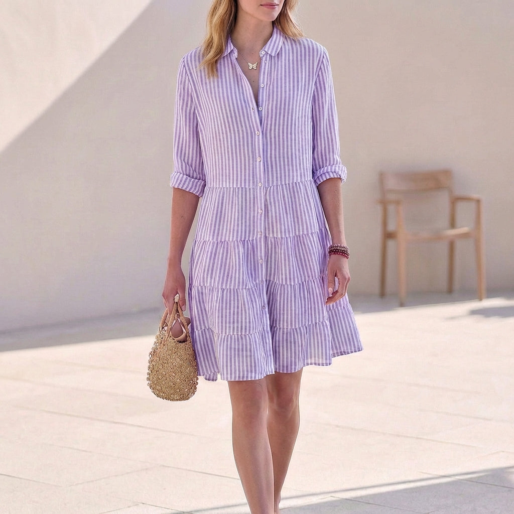 Women’s Tiered Shirtdress with Collared V-Neck and Button Closure 3