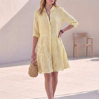 Women’s Tiered Shirtdress with Collared V-Neck and Button Closure 4