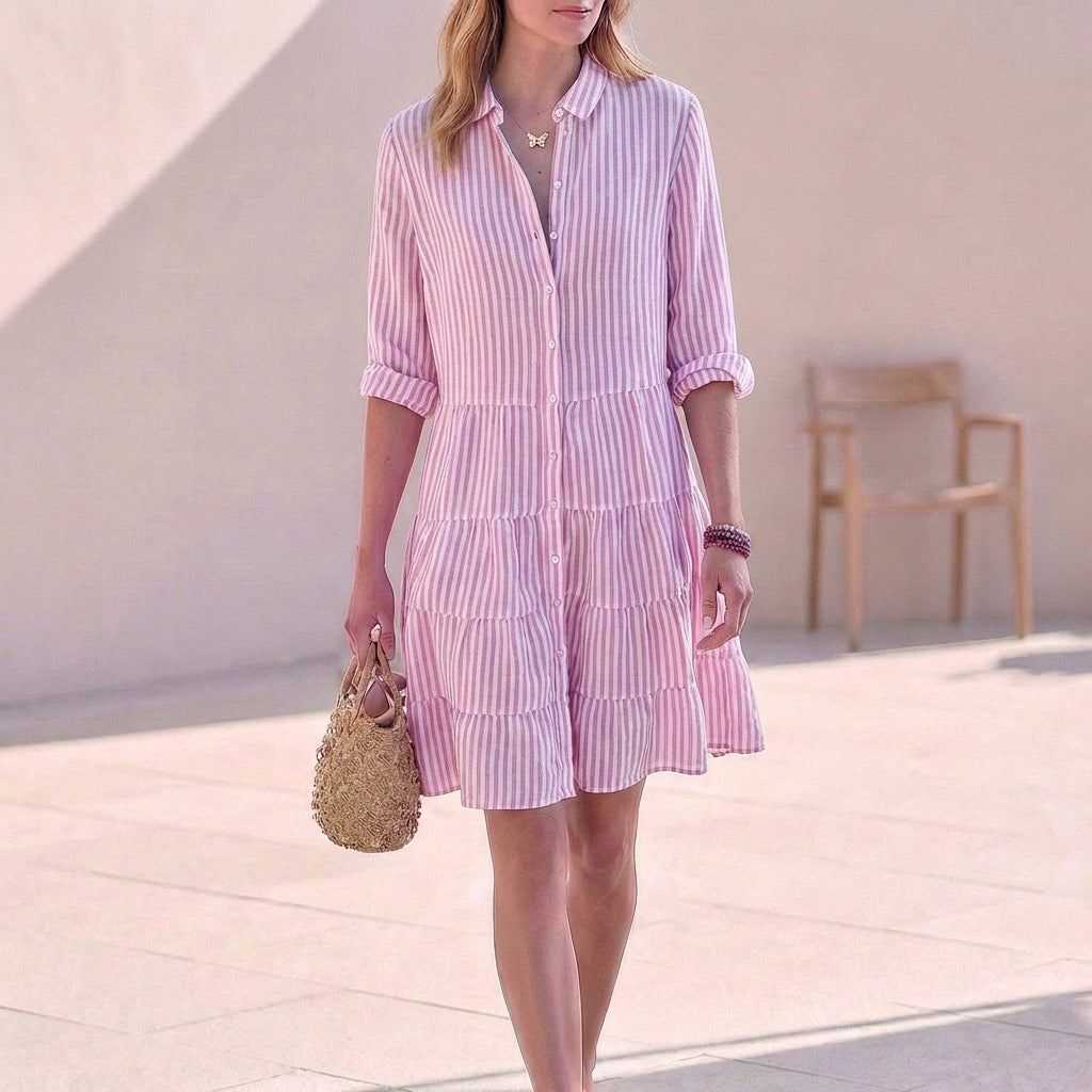 Women’s Tiered Shirtdress with Collared V-Neck and Button Closure 5
