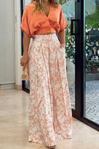 Women’s Two Piece Set Co Ord with V-Neck Crop Top and Wide Leg Pants 0