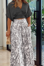 Women’s Two Piece Set Co Ord with V-Neck Crop Top and Wide Leg Pants 1