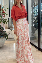 Women’s Two Piece Set Co Ord with V-Neck Crop Top and Wide Leg Pants 2