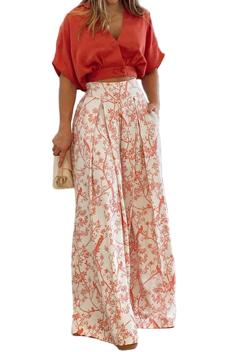 Women’s Two Piece Set Co Ord with V-Neck Crop Top and Wide Leg Pants 4