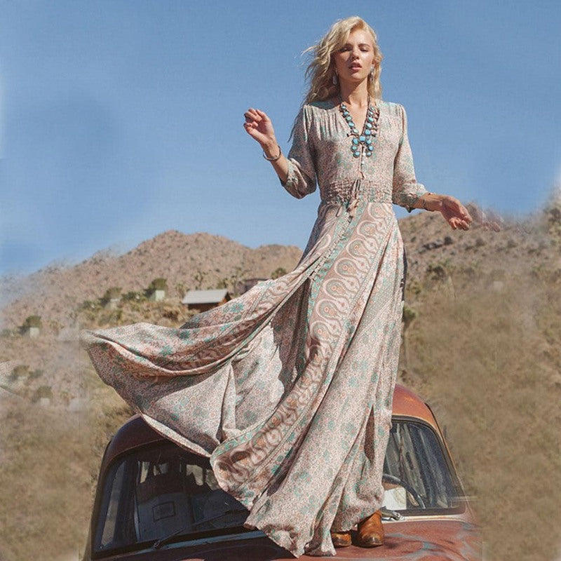 Women’s V-Neck Maxi Dress with Side Slit and Lightweight Fabric 1
