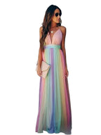 Women’s V-Neck Multicolour Tulle Maxi Dress with Floor-Length Hem 0