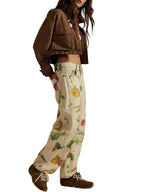 Women’s Wide Leg Trousers with Botanical Print and Pockets 0