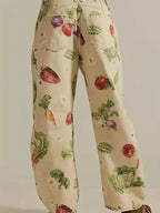 Women’s Wide Leg Trousers with Botanical Print and Pockets 2