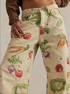 Women’s Wide Leg Trousers with Botanical Print and Pockets 3