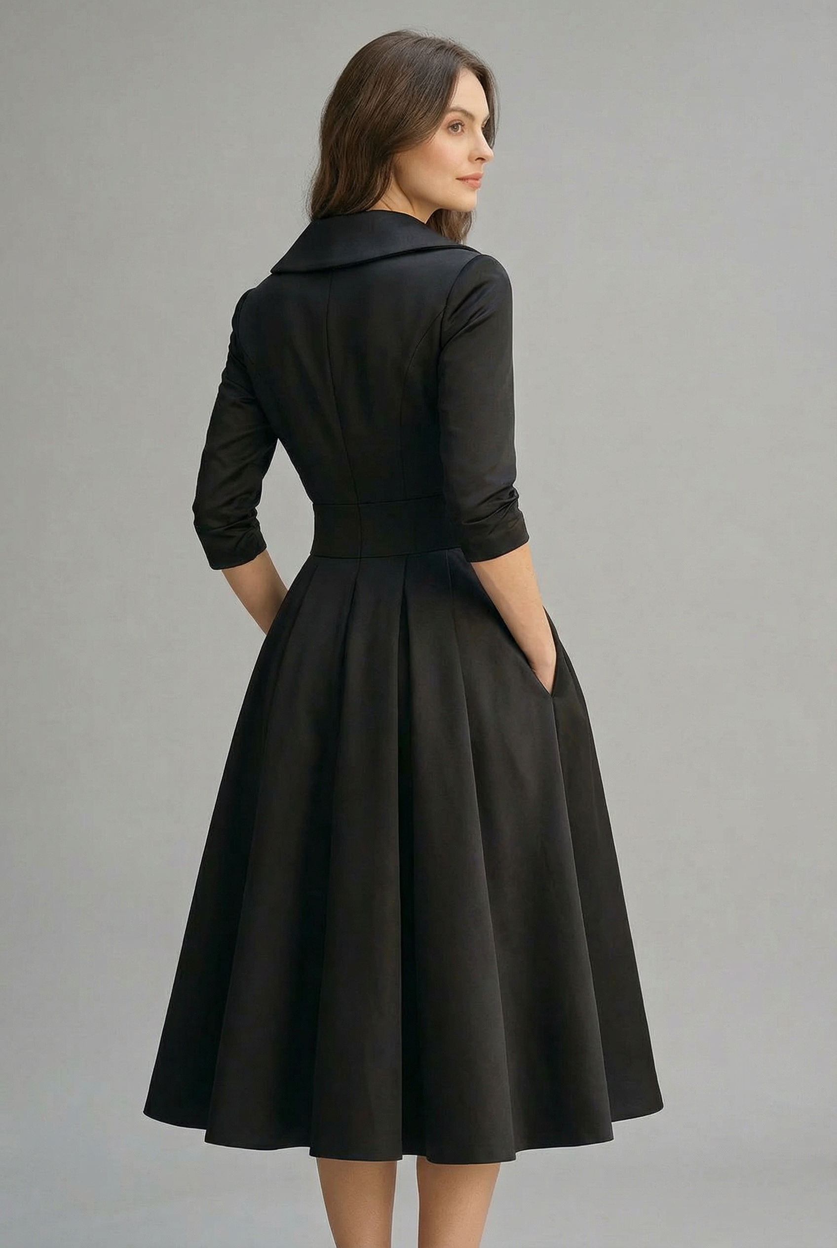 Women’s Wrap Midi Dress with Flared Skirt and Three-Quarter Sleeves 2