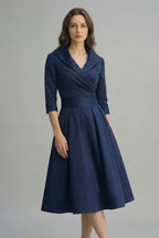 Women’s Wrap Midi Dress with Flared Skirt and Three-Quarter Sleeves 6