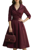 Women’s Wrap Midi Dress with Flared Skirt and Three-Quarter Sleeves 8
