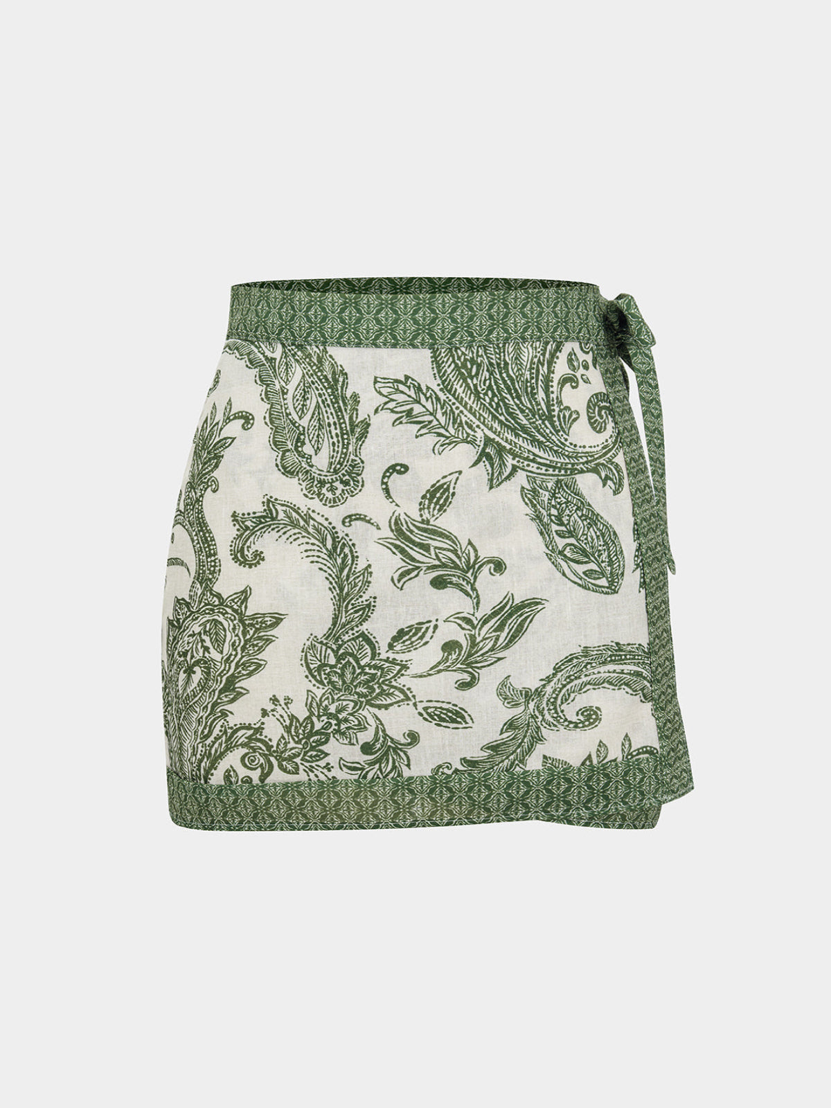 Women’s Wrap Mini Skirt with Paisley Print and Side Tie 1