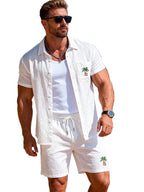 Men’s Palm Tree Embroidered Two-Piece Set