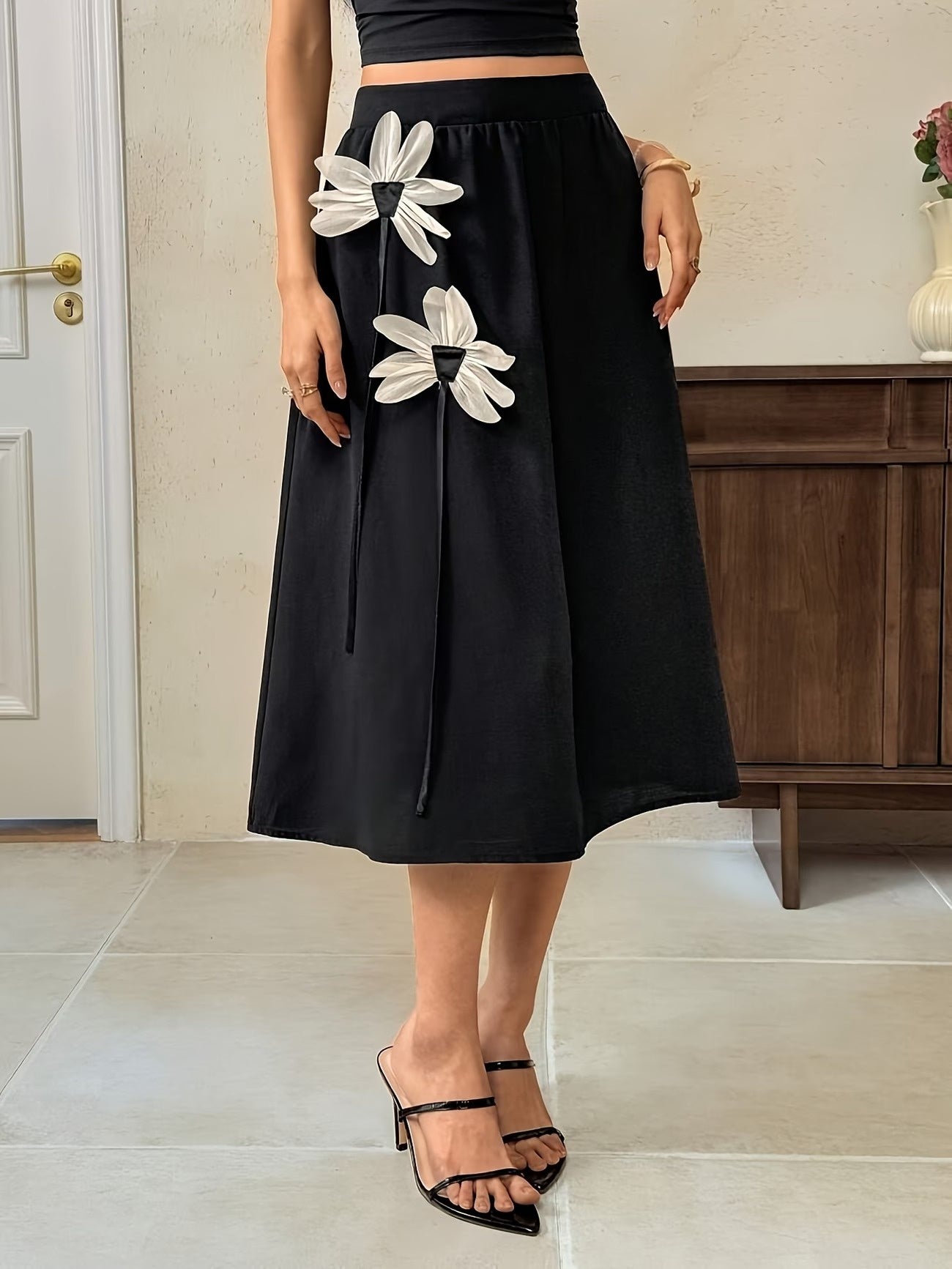 Women’s Midi Skirt with Floral Accent