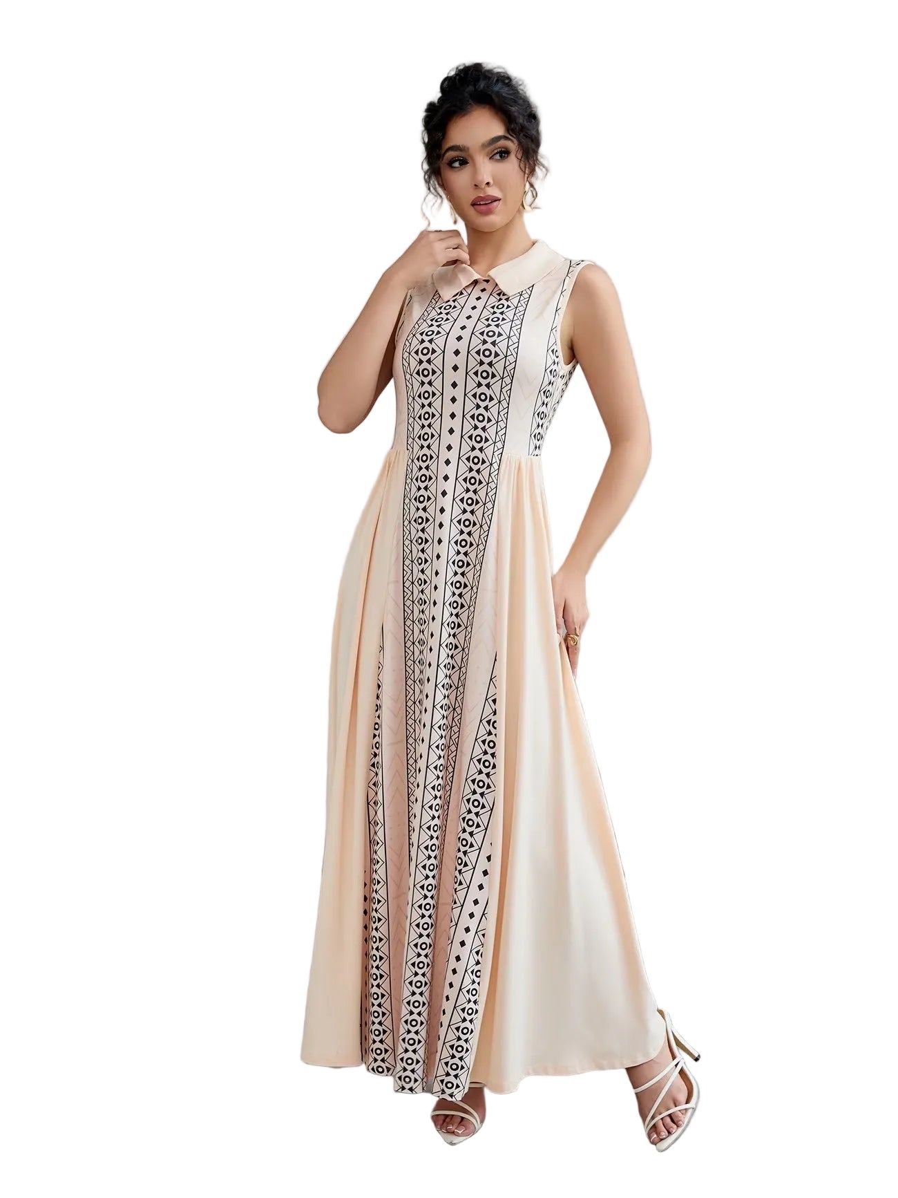 Women’s Sleeveless Maxi Dress with Geometric Panel