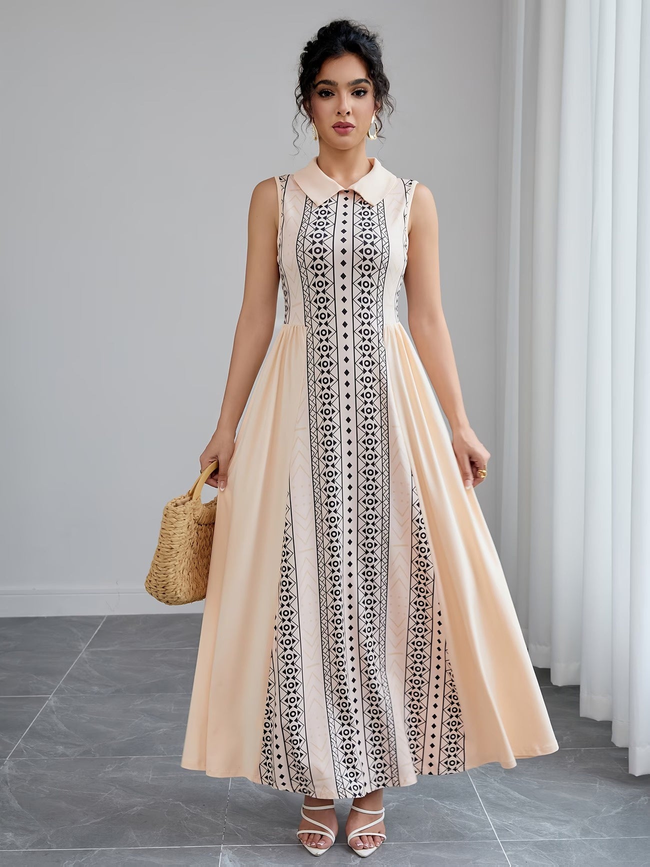 Women’s Sleeveless Maxi Dress with Geometric Panel